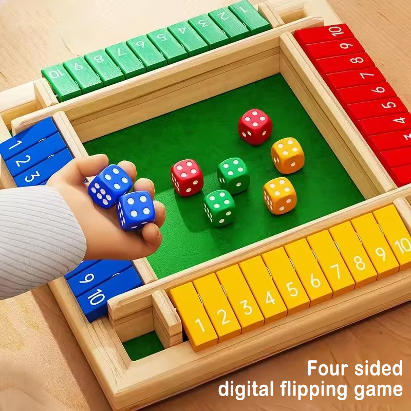 Party Games For 7 People - Box Game Wooden Dice Four-Sided Flip